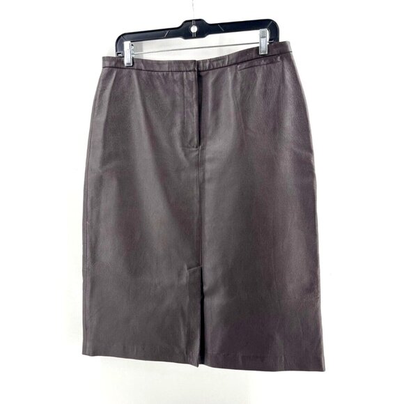 Vintage Clio Women's Brown Lined Leather Midi Pencil Skirt Y2K Size 12 - Picture 1 of 16